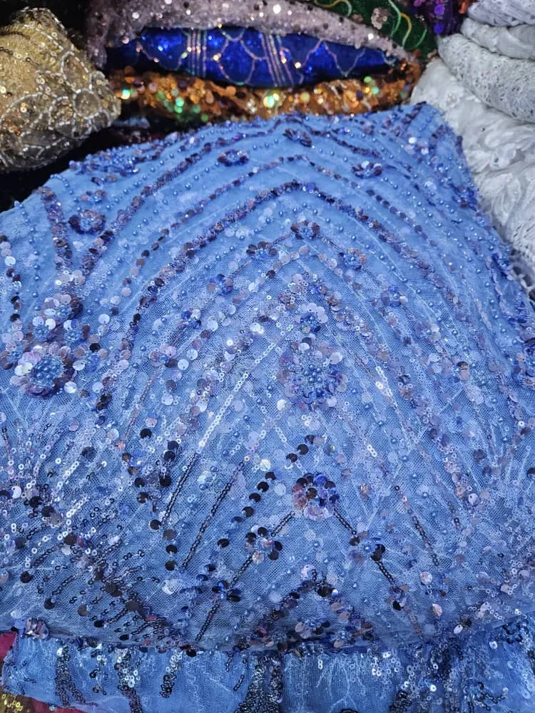 Sky blue beaded lace